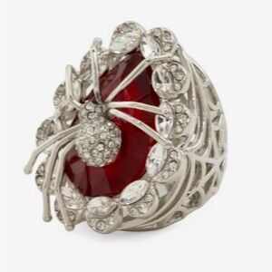 BETSEY JOHNSON Halloween Spider & Blood Red Crystal Silver Size 7.5 Ring NEW NWT